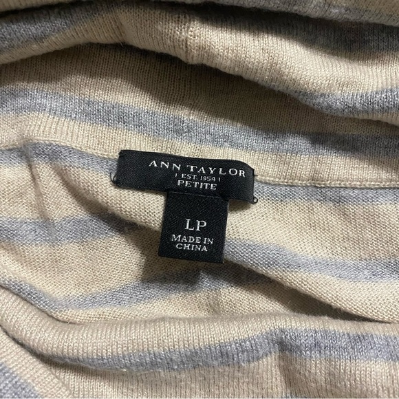 Ann Taylor Beige Gray Striped Cashmere Blend Cowl Neck Knit Top - Picture 4 of 5
